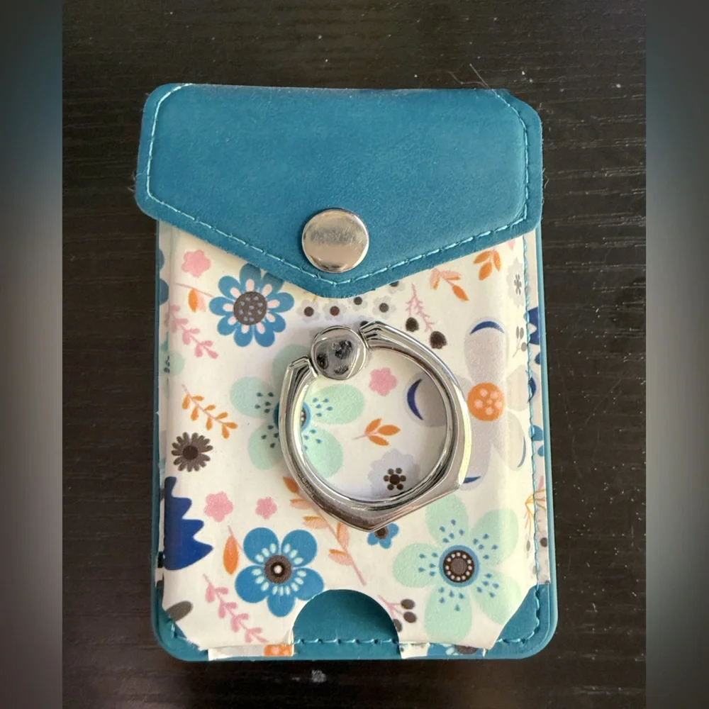 Floral Phone Wallet with Ring Holder - Blue